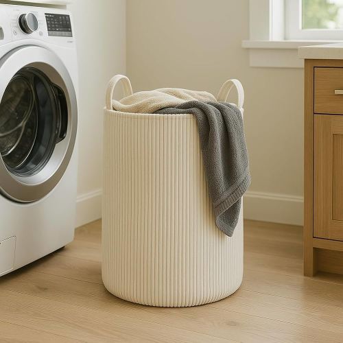 PUTSKA Laundry Basket Hamper – Blanket Basket for organizing, Décor and Toys, Clothes Hamper – Perfect for Baby and Kids Room, Nursery, Bedroom, Bathroom, Living Room – Extra large, Cream