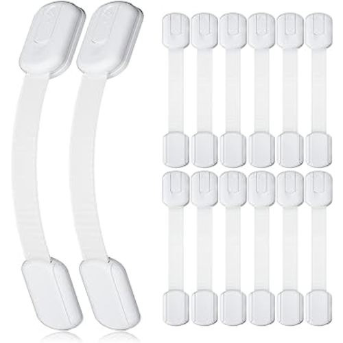 4our Kiddies Child Proof Cabinet Locks for Baby Proofing, 14 Pack Baby Proof Drawer Locks for Kids, Child Safety, Adjustable Child Locks for Cabinet and Drawers with 12 Extra 3M Adhesives, No Drilling