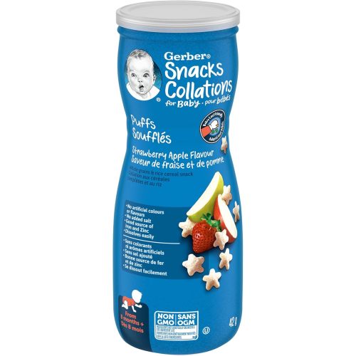 GERBER PUFFS Sweet Strawberry & Apple, Baby Snacks, Cereal Snack, 8+ months, 42 g, 6 Pack