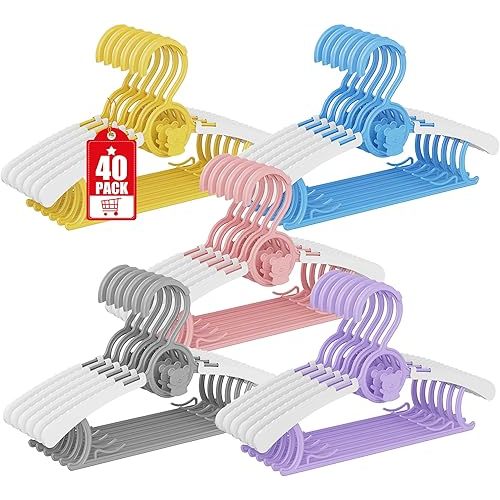 40 Pack Baby Hangers for Nursery Closet, Adjustable Non-Slip Kids Baby Clothes Hangers
