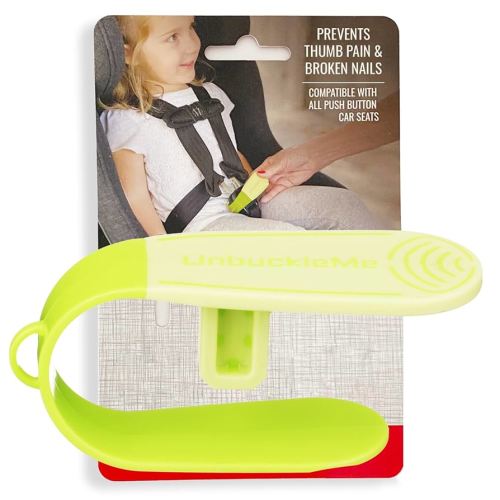 UnbuckleMe Car Seat Buckle Release Tool - Easy Opener Aid for Arthritis, Long Nails, Older Kids - Button Pusher for Infant, Toddler, Convertible 5 pt Harness car Seats - As Seen on Shark Tank (Lime)