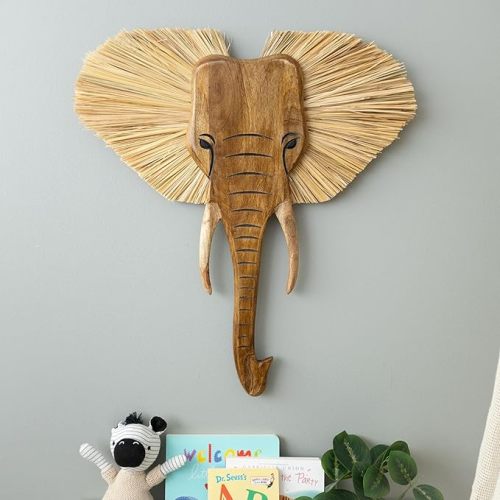 Crane Baby Wooden Safari Wall Decor, Wood Animal Nursery Wall Art, Boho Gender-Neutral Safari Room Decor Elephant 21L X 21W Brown