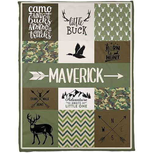 Zocoshi Personalized Woodland Baby Blanket - Custom Baby Blanket with Name for Boys for Newborn, Monogram Flush Fleece (30x40) (Camo Woodland)