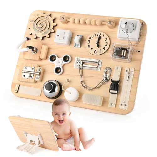 Potatomato Montessori Large Busy Board for 1 2 3 4 Year Old- Wooden Sensory Toys -Fidget Activity Board for Toddlers Boys and Girls- Motor Skills Gifts for ADHD & Autistic Children Kids