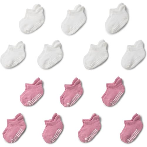 Amazon Essentials Unisex Babies' Non Slip Grip Low Cut Socks, 14 Pairs