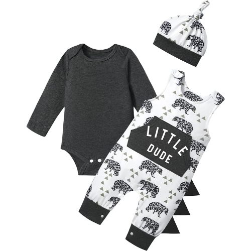 Baby Boy Clothes, Baby Boy Romper 3Pcs Baby Boy Outfits Set Long Sleeve Dinosaur Clothes Baby Boy Overalls with Hat