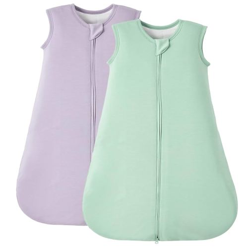 Duomiaomiao 2 Pack Buttery Soft Rayon Made from Bamboo Baby Sleep Sack 0-6 Months 1.0 TOG, Premium Baby Sleeping Bag 2-Way Zipper for Babies