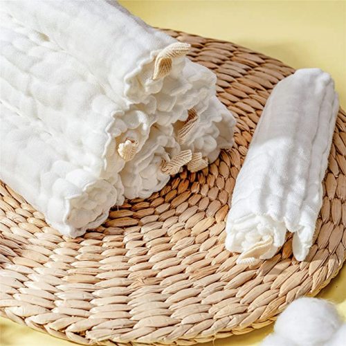 MUKIN Baby Washcloths - Natural Cotton Baby Wipes - Soft Newborn Baby Face Towel for Sensitive Skin- Baby Registry as Shower, 10 Pack 12x12 inches (White)