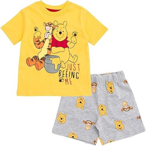Disney Winnie the Pooh Mickey Mouse Tigger Pullover T-Shirt and French Terry Shorts Outfit Set Infant to Little Kid