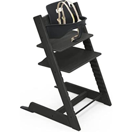 Tripp Trapp High Chair from Stokke, Oak Black - Adjustable, Convertible Chair for Toddlers, Children & Adults - Includes Baby Set with Removable Harness for Ages 6-36 Months - Made with Oak Wood