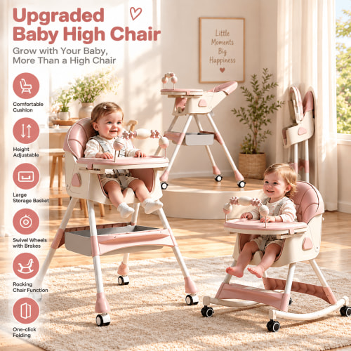 6-in-1 Convertible Baby High Chair for Babies and Toddlers, Baby Feeding Chair for Babies and Toddlers,Pink