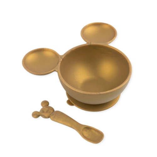 (Gold)Disney Silicone Baby Bowl, Spoon + Lid Set in Elegant Gold | Bumkins Baby