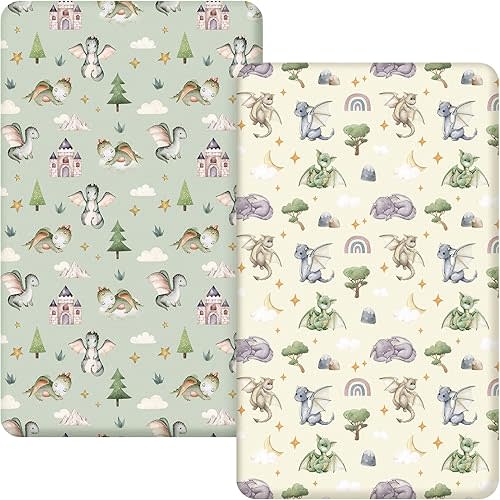 Watercolor Dragon Infant Crib Sheets Set 24 in x 38 in Mini Portable Crib Sheet Newborn Bedding Nursery Baby Sheets for Girl Boys Baby Gifts Breathable Only for Pack and Play