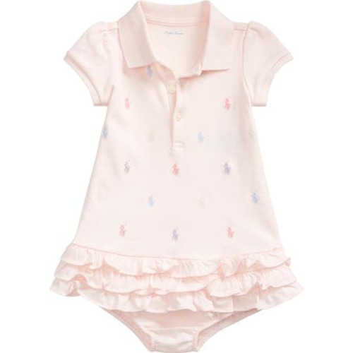 Cupcake Embroidered Ruffled Cotton Polo Dress & Bloomers Set