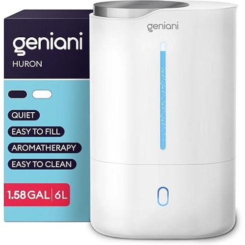 Top Fill Humidifier with Essential Oil Diffuser 6L for Home, Baby, Bedroom, Large Room & Indoor Plants, Cool Mist Ultrasonic Quiet Air Humidifiers, Automatic Humidity Control, Night Light (6L, White)