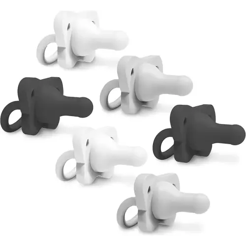 Dr. Brown's HappyPaci 100% Silicone Baby Pacifier, Contoured One-Piece Design, Black, Cool Gray, White, 0-6m, BPA-Free, 6 Pack