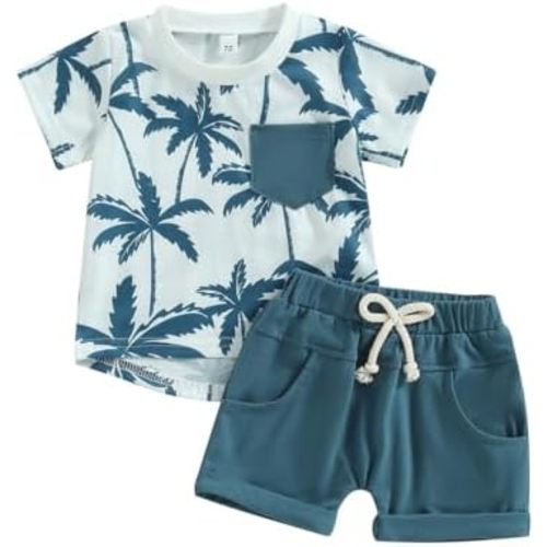 FYBITBO 2Pcs Baby Boys Summer Clothing Sets Cute Letters Print Sleeveless Tank Tops T-Shirt+Palm Shorts Outfits