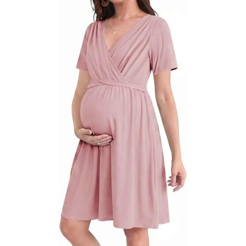 Ekouaer Women 3 in 1 Labor and Delivery Gown Split Front Flap Maternity Hospital Dress Nursing Nightgown for Breastfeeding