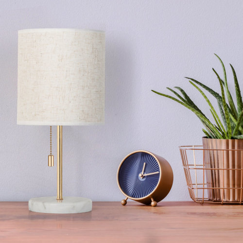 Latitude Run® Bedside Table Lamp with Marble Base and Fabric Linen Shape for Bedroom, Dormitory and Living Room & Reviews | Wayfair