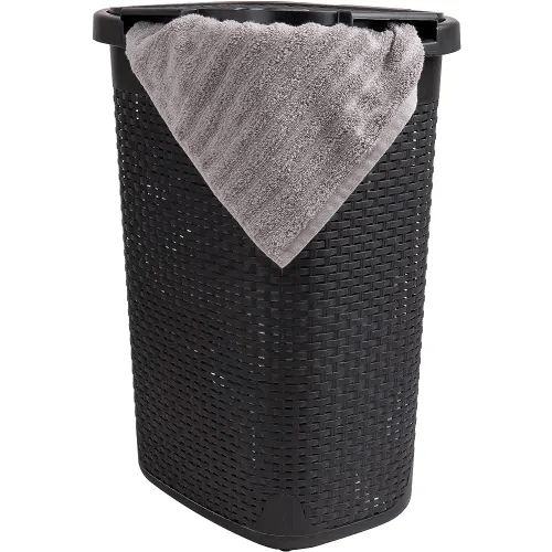 Mind Reader 60L Slim Laundry Hamper, Clothes Basket, Lid, Wicker Design, Plastic, 17.65"L x 13.75"W x 24.15"H, Black