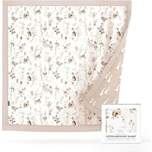GRSSDER Muslin Cotton Quilt Blanket - Silky Soft and Breathable Baby Blanket Quilt, Oversized Muslin Blankets for Newborns, Toddlers & Kids, 6 Layers Reversible Design for All Seasons, 47" x 47"