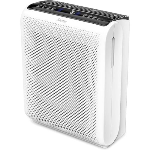 AROEVE Air Purifiers for Bedroom Home Large Room Up to 1504 Ft², 5 Layer Filter for Smoke Pollen Allergies Pet Dander Odor, Air Quality Monitor, Sleep Mode, Timer for Office, Dorm, Kitchen, MK07 White