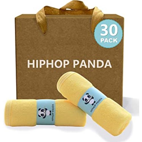 HIPHOP PANDA Baby Washcloths, Rayon Made from Bamboo - 2 Layer Ultra Soft Absorbent Newborn Bath Face Towel - Reusable Baby Wipes for Delicate Skin - Yellow, 30 Pack