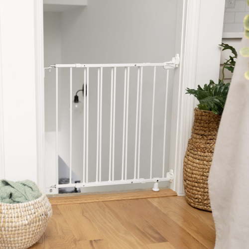 Ingenuity The Stairway 42W Series Safety Pet and Baby Gate, White Metal Finish, Openings from 28"-42" Wide, Ages 6-24 Months