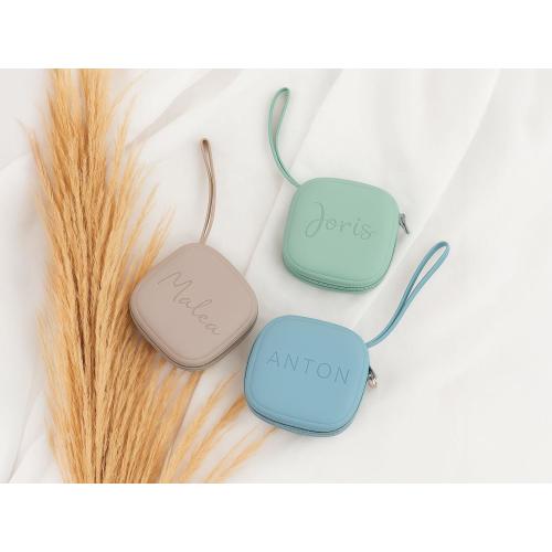 Zipper pacifier box with personalization engraving storage made of silicone with name personalization ideal as a gift practical