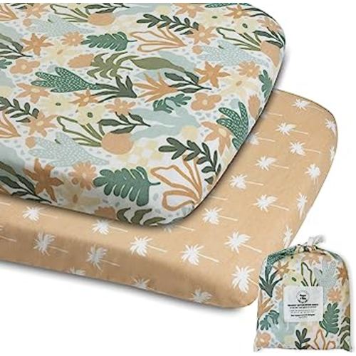 100% Organic Cotton Baby Bassinet Sheets for Bedside Sleepers Compatible with Mika Micky, Maxi C0Sl, Ronbei, Amke, Baby Joy, Cloud Baby, Koola Baby – 33 x 20” – Palm Springs – 2 Pack