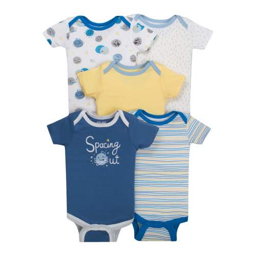 Little Star Organic Baby Boy 5 Pk Short Sleeve Bodysuits, Size Newborn-24 Months