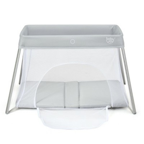 Costway Foldable Baby Playpen Playard Lightweight Crib w/ Carry Bag For Infant Dark Gray, Color: Light gray