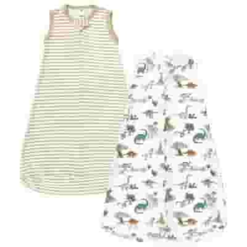 Hudson Baby Cotton Long-Sleeve Wearable Sleeping Bag, Sack, Blanket, Boy Dino World Sleeveless, 0-3 Months