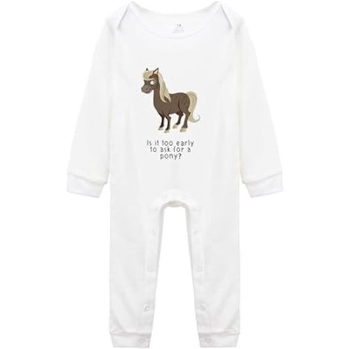 is It Too Early. Baby Pony Horse Rider Funny Joke New Baby Girl Present Short Sleeve 0-24 Months White