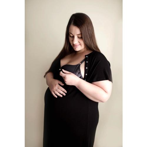 Plus Size Maternity Hospital Delivery Gown | Snaps for Breastfeeding, Skin to Skin, Epidural | Baby Shower Gift for New Mom | 1XL 2XL 3XL