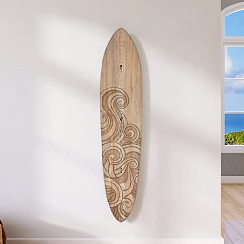 HEADWATERS STUDIO Wooden Surfboard Wall Decor Growth Chart - Surfboard Art Decor for Kids Room, Wood Surfboard Kids Sizing Chart, Surf Boards Art, Height Board Surfer Decor - Brown Wave (9.5"x 46")