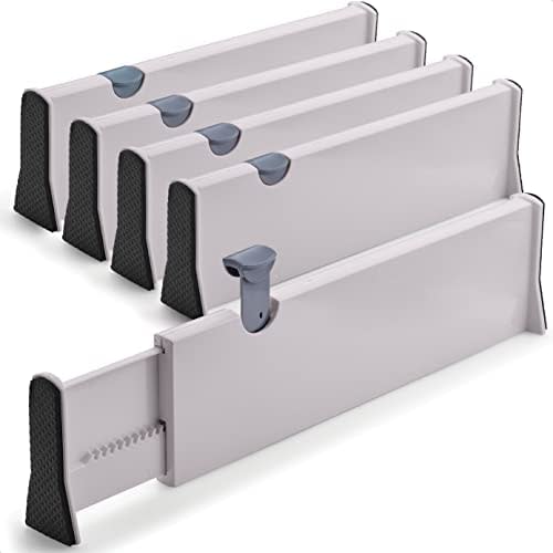 Adjustable Tall Drawer Dividers, 4-Pack, Adjusting Length from 11 Inch - 17 Inch, Drawer Organizers for Clothes, Locks in Place, Use for Bedroom, Bathroom, Kitchen & Office Organization and Storage.