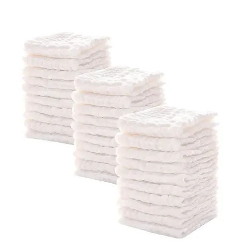 Baby Muslin Washcloths -6 Layer Soft Absorbent Face Towel - Natural Newborn Wipes for Delicate Skin - Baby Registry as Shower