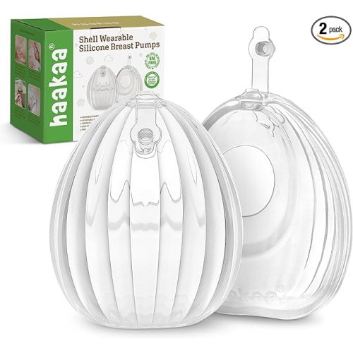 haakaa Shell Wearable Silicone Breast Pump - Silicone Hands Free Breast Pump - Passive Breast Milk Collector Shell for Newborns - Breastfeeding Essentials - 2.5oz/75ml,2 Count