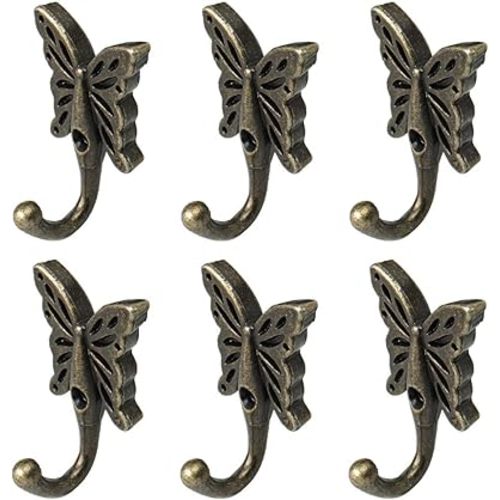 uxcell 6pcs Wall Mounted Robe Hook Zinc Alloy Butterfly Shaped DIY Hooks Coat Towel Wall Clasp Bathroom Hanger with Screws Bronze Tone