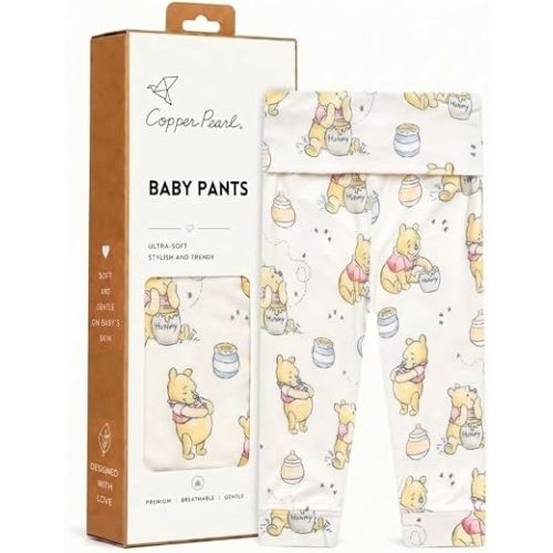 Copper Pearl Baby Pants - Soft Stretchy Knit Baby Leggings with Cuffed Ankles & Fold-Over Waistband, Newborn & Infant Bottoms for Boys & Girls, Hunny, 0-3 Months
