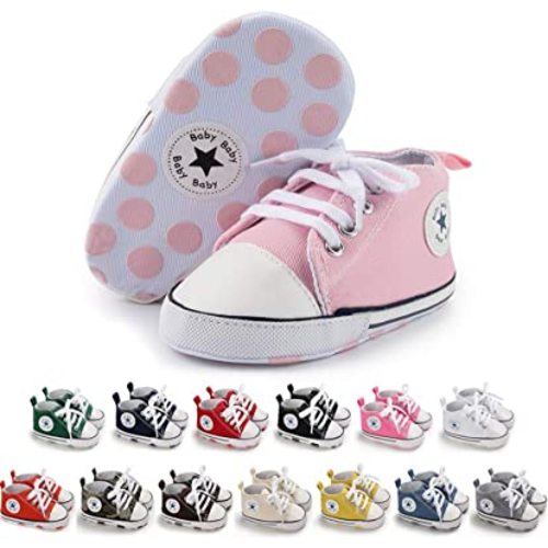 Meckior Baby Girls Boys Canvas Sneakers Soft Sole High-Top Ankle Infant First Walkers Crib Shoes