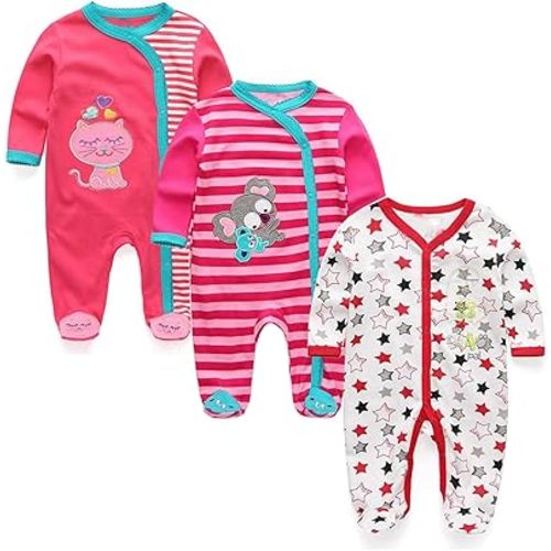 Baby Girls Boys Long Sleeve Printed Bodysuit Infant Foot Jumper Cotton One-Piece Romper 0-12 Months