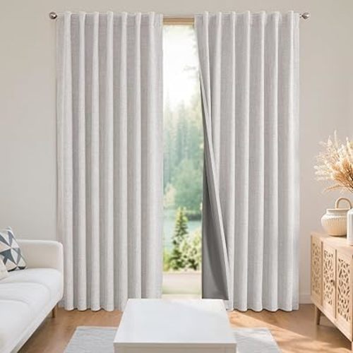 Joydeco Black Blackout Curtains for Bedroom - Linen Curtains84 inch, 100% Thermal Insulated 2 Panels Light Blocking Drapes, Rod Pocket & Back Tabs, Darkening Privacy for Living Room