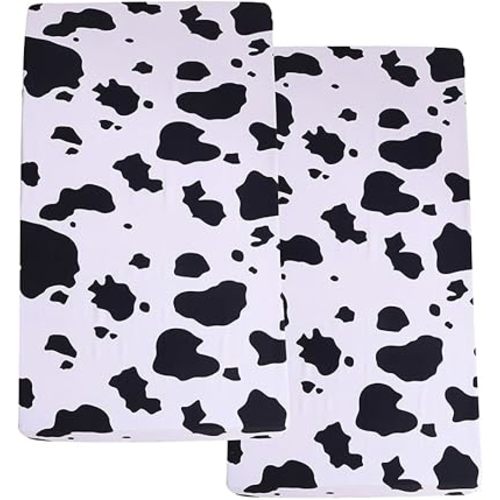 Soft Skin-Friendly Printed Crib Sheet for Boys Girls,2 Pack Crib Mattress Sheet or Toddler Bed Sheet, Baby Fitted Crib Sheet (White Cow)