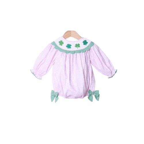 Smocked Clover Pink Floral Bishop Bubble