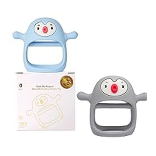 Smily Mia 2Pack Teething Toys for 0-6M, Penguin Teether for 3-6M,Silicone Teething Mitten for Teething Pain Relief, Shower Gift for Baby Girls, Purple+Pink - light purple