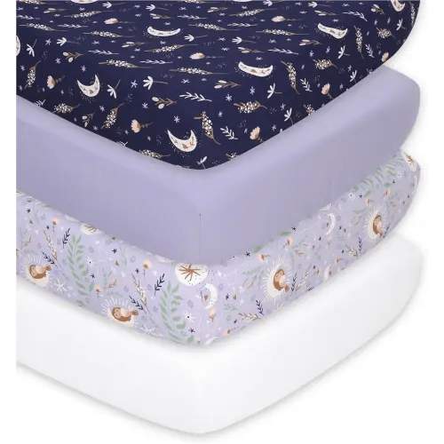 The Peanutshell 4-Pack Fitted Crib Sheet Set - Super Soft & Breathable Baby Girl Crib Sheets, Nursery Decor, Fit for Standard Mattress Cover- Lunar Love