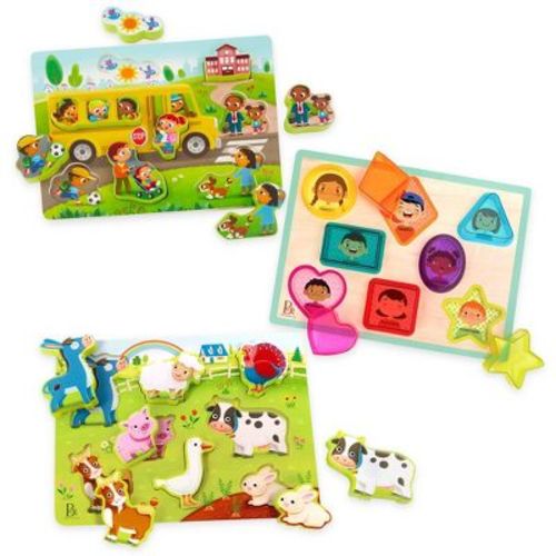B. Toys - Peg Puzzles Peek & Explore - Farm, School Bus, Shapes & Emotions - 3pk - 27pc