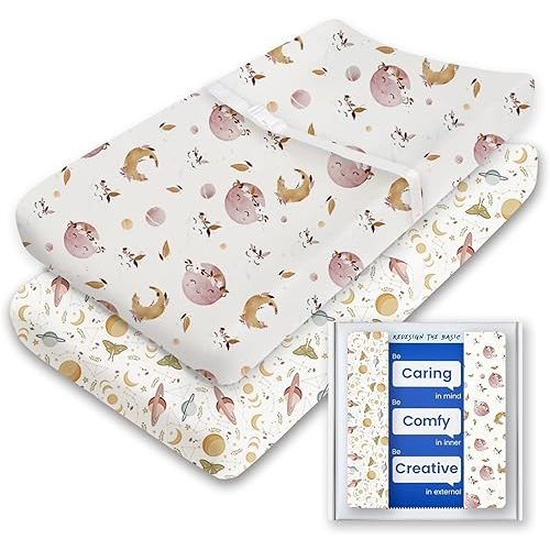 Premium Soft Boho Changing Pad Covers for Girls & Boys - Stretchy Jersey Sheets - Fits Standard Changing Tables - 2 Pack (Starry Dreams)